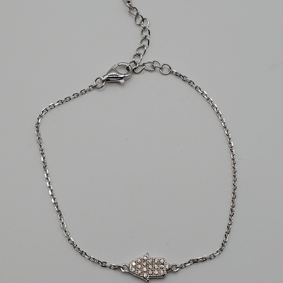 925 Sterling Silver Hamsa Bracelet Adjustable 6-7.5" Women 5A CZ, NEW - Picture 4 of 6